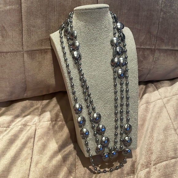 Dark Silver 68” Necklace Lightweight Station Style - Picture 1 of 5
